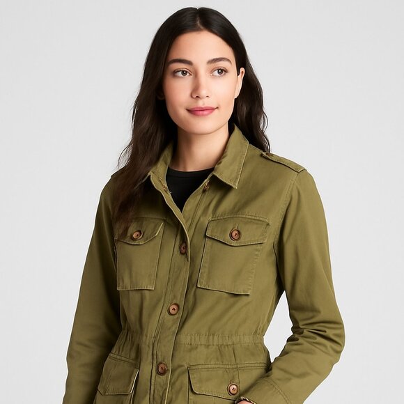 J.Crew Olive Green Utility Military Jacket Women’s 100% Cotton Field Coat Small - Picture 2 of 12